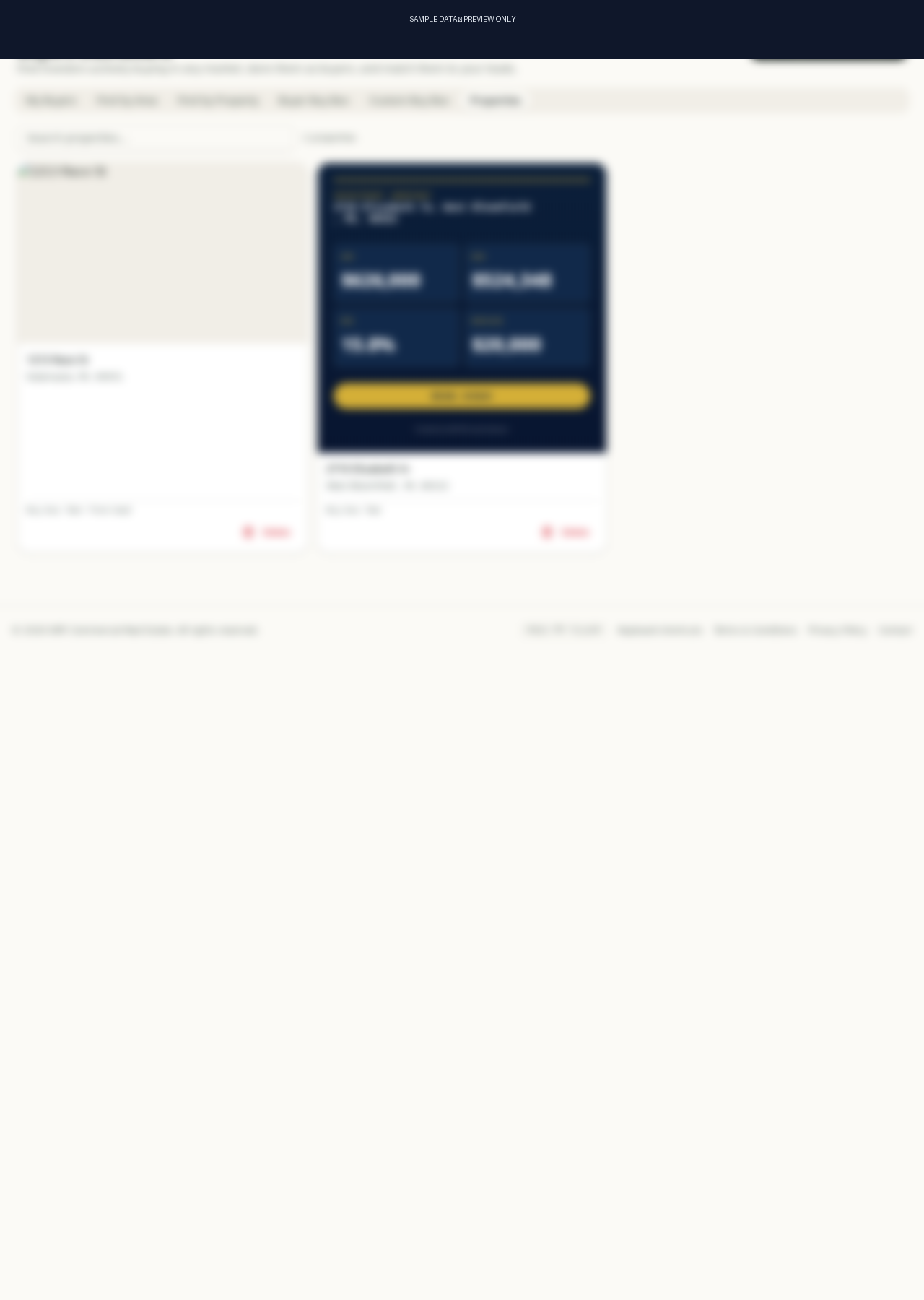 Properties tab showing properties pushed from leads with investment snapshot cards